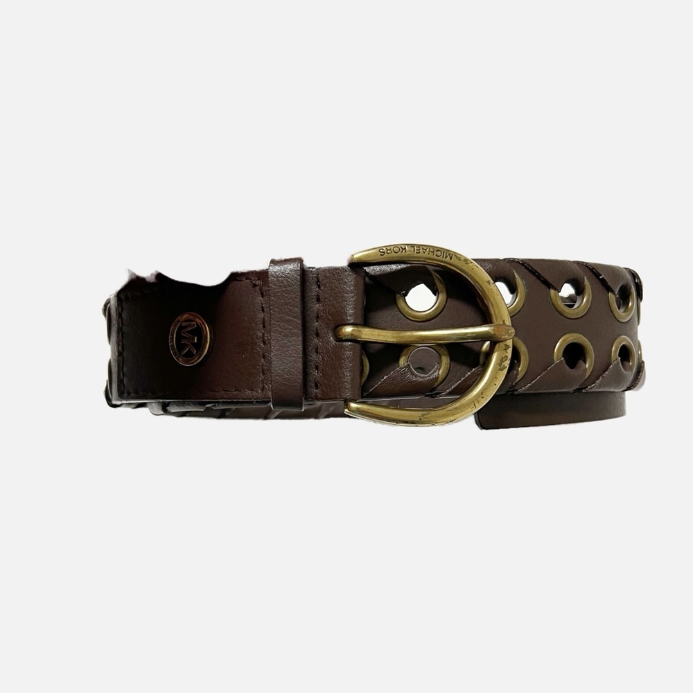 Michael Kors Womens Vintage Dark Brown Wrapped Gold Grommet Leather Belt Size M